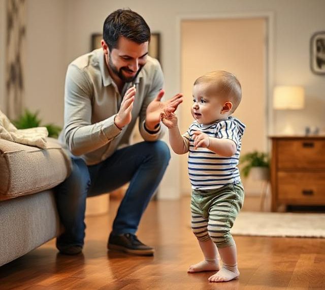 Unlocking the Wonders of Toddler Milestones: A Comprehensive Chart for Developmental Progress 35 A father celebrating his son as he walks