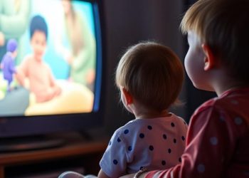 Children watching a kid's program on the television