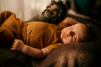 The Science of Sweet Dreams: Understanding Infant Sleep Patterns 35 A toddler sleeping next to a toy in a cozy bed