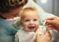 An infant getting immunized